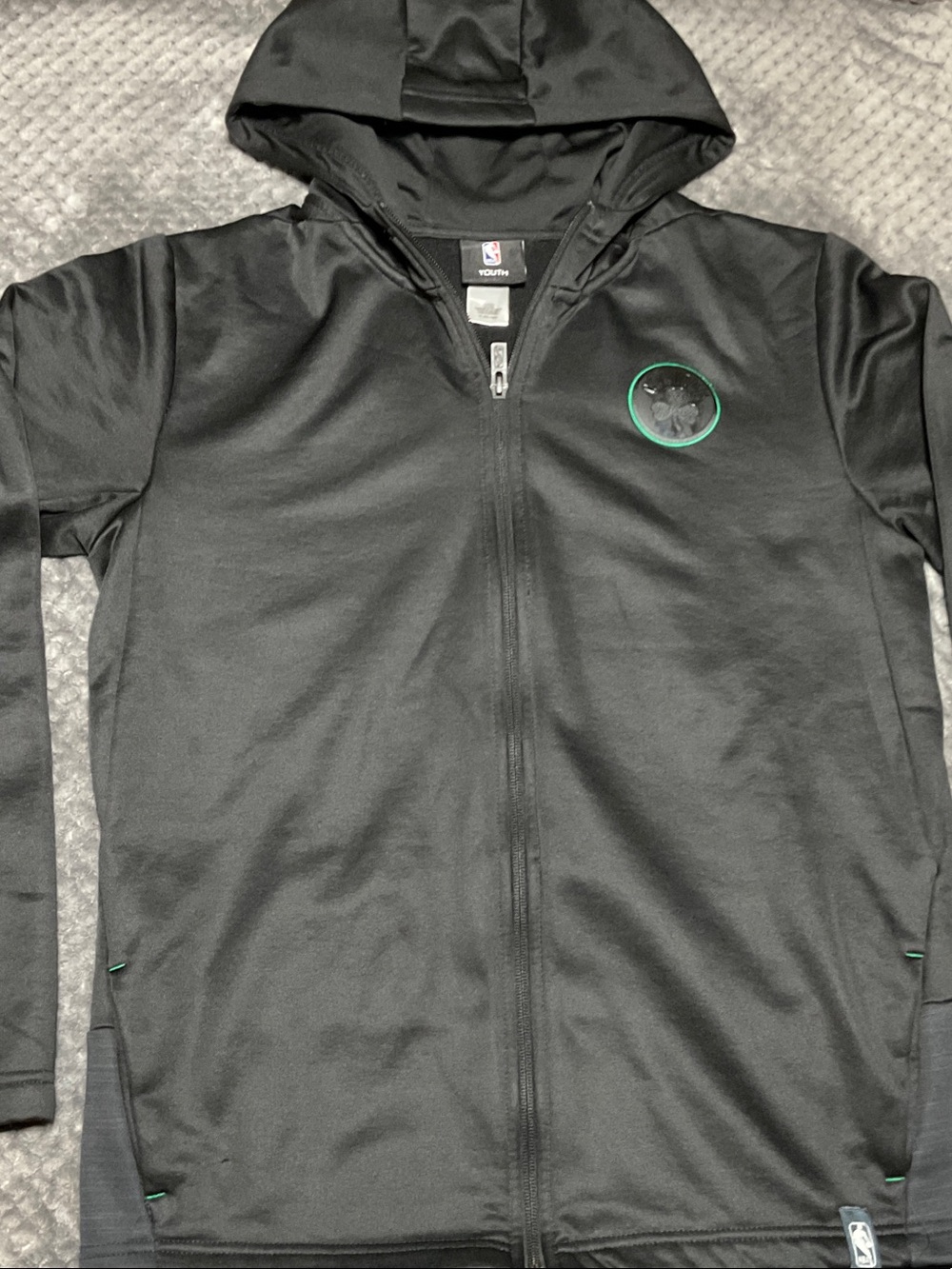 NBA Celtics Black zip up Hoodie with Green Trim and Logo